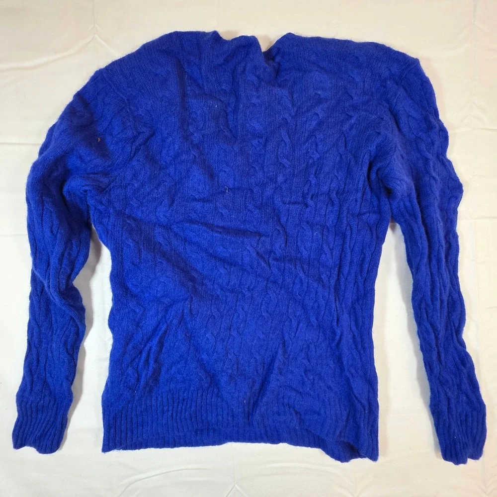 Polo Ralph Lauren Wool Cashmere Cable Knit Sweater Royal Blue Green Pony Mens M